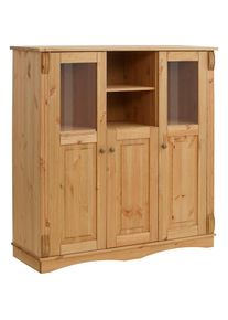 Home Affaire , Highboard »Teresa« Maße (B/T/H): 119/40/120 cm, Vitrine, Türen mit Glaseinsätzen, aus massiver Kiefer, FSC , geölt