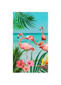Good Morning , Strandtuch »Flamingo« Mikrofaser, 100x180, Schnelltrocknend, Erwachsene, Tropen, Flamingo , multi-türkis , Obermaterial: 100%...