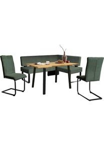 Home Affaire, Eckbankgruppe &raquo;Oliver&laquo; Set, 4-tlg, 4 Stk. tlg. Eckbank mit Wellenunterfederung im Sitz, Tisch Massiv Eiche, Mayfly + schwarz, FSC -