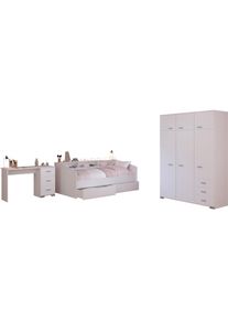 Parisot, Jugendzimmer-Set &raquo;Sleep 42&laquo; Set, 4 Stk. tlg. R&uuml;ckw&auml;nde der F&auml;cher am Bett drehbar, Weiss, Spanplatte, B/H/T: 113 cm x 82 cm x 203 cm, Weiss
