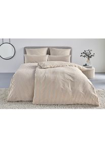 LeGer Home by Lena Gercke, Bettw&auml;sche &raquo;Linnea&laquo; 2 tlg. aus 100% Baumwolle, Streifendesign, beige, Flanell, Obermaterial: 100% Baumwolle, B/L: 135 cm x 