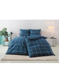 OTTO home , Wendebettwäsche »Nature in Gr. 135x200 oder 155x220 cm« 2 Stk. tlg. Bettwäsche in unregelmäßigem Karo-Muster , dunkelblau ,...