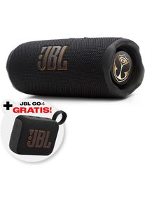 JBL, Bluetooth-Lautsprecher &raquo;Set: Flip 7 Tomorrowland + Gratis dazu: GO 4 (UVP 49, 99&euro;)&laquo; (Bluetooth 30 W), Schwarz, Wasserdicht, staubgesch&uuml;tzt und 