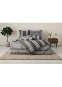 Home Affaire, Bettw&auml;sche &raquo;Sari&laquo; 2 tlg. in verschiedenen Qualit&auml;ten, maritime Bettw&auml;sche mit Streifen, anthrazit, Linon, Obermaterial: 100% Baumwolle, 