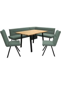 Home Affaire, Unisex, Eckbankgruppe &raquo;Sava&laquo; Set, 4 Stk. tlg. Eckbank mit Wellenfederung im Sitz, Tisch Massiv Eiche, hellgr&uuml;n + hellgr&uuml;n Neve 34 + 