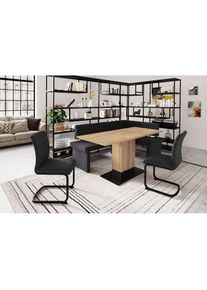 Hela, Eckbankgruppe &raquo;Pia&laquo; Set, 4 Stk. tlg. Esstisch ausziehbar, Bank links/rechts montierbar, Anthrazit/Artisan +, Anthrazit/Artisan +, S&auml;ulentisch, 