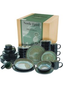 Creatable , Kombiservice &raquo;Nordic Fjord&laquo; je 6 Speiseteller, Suppenteller, Dessertteller, Schalen, Kaffeebecher , gr&uuml;n