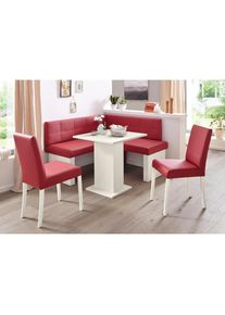 massivline&more, Eckbankgruppe &raquo;Anna 2&laquo; Set, 4 Stk. tlg. mit 2 St&uuml;hlen mit massiven Gestell, Holzwerkstoff mit Farbe Wei&szlig;/Lotos 5269 rot + rot + wei&szlig;,