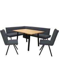 Home Affaire, Unisex, Eckbankgruppe &raquo;Sava&laquo; Set, 4 Stk. tlg. Eckbank mit Wellenfederung im Sitz, Tisch Massiv Eiche, dunkelgrau + dunkelgrau Neve 97 + 