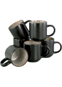 my home, Becher &raquo;modernes 6-teiliges Kaffeebecher-Set Nydala&laquo; hohe Haltbarkeit, sp&uuml;lmaschinen- & mikrowellengeeignet, Reaktivglasur, schwarz/beige, 