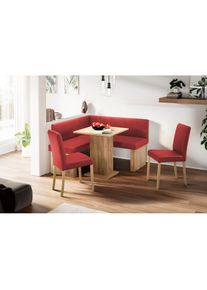 massivline&more, Eckbankgruppe &raquo;Anna 2&laquo; Set, 4 Stk. tlg. mit 2 St&uuml;hlen mit massiven Gestell, Holzwerkstoff mit Farbe golden OakG/Lotos 5269 rot + rot 