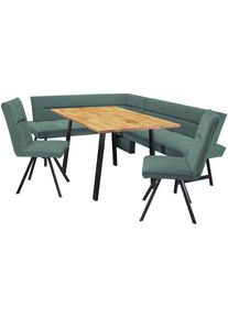 Home Affaire, Unisex, Eckbankgruppe &raquo;Sava&laquo; Set, 4 Stk. tlg. Eckbank mit Wellenfederung im Sitz, Tisch Massiv Eiche, gr&uuml;n + gr&uuml;n Aulla 39 + schwarz, 