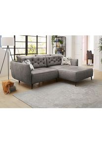 Jockenh&ouml;fer Jockenh&ouml;fer Gruppe, Ecksofa &raquo;Salo L-Form&laquo; im Retrolook mit Wellenfederung und frei im Raum stellbar, dunkelgrau, Veloursstoff (100% Polyester);Kissen: