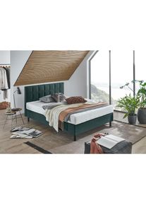 ATLANTIC HOME COLLECTION, Boxbett &raquo;Nikola&laquo; Massivholzf&uuml;&szlig;en, mit / ohne Matratze, in H2 und H3 erh&auml;ltlich, dunkelgr&uuml;n, Struktur, dunkelgr&uuml;n