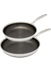 HENSSLERS , Pfannen-Set Edelstahl Set, 1x Bratpfanne &Oslash; 24 cm, 1x Bratpfanne &Oslash; 28 cm, 2 Stk. tlg. 3-Schicht Material, Wabenstruktur und...