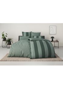 Home Affaire, Bettw&auml;sche &raquo;Sari&laquo; 2 Stk. tlg. in verschiedenen Qualit&auml;ten, maritime Bettw&auml;sche mit Streifen, gr&uuml;n, Flanell, Obermaterial: 100% Baumwolle