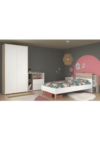 Parisot, Jugendzimmer-Set &raquo;Aalborg 2&laquo; Set, 4 Stk. tlg. ausziehbares Regal am Bett, viel Stauraum, tolle Optik, 023 - Weiss / 157 - Japanische Eiche 