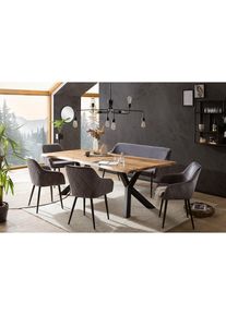 Salesfever, Eckbankgruppe &raquo;Eckbankgruppe im Landhausstil&laquo; Set, 6 Stk. tlg. R&uuml;ckenfl&auml;che mit aufw&auml;ndiger Rautensteppung, Grau, Natur/Schwarz + Schwarz,