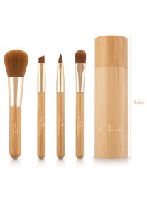 Luvia Cosmetics, Damen, Kosmetikpinsel-Set &raquo;Travel Bamboo Tube&laquo; 4 Pinsel aus Nurai-Haar, vegan, in Reisegr&ouml;&szlig;e, mit Pinselhalter., hellbraun, hellbraun