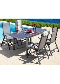 Merxx , Garten-Essgruppe »Amalfi« mit 4 Stühlen und ausziehbarem Tisch (120 - 180 cm) , anthrazit + , Obermaterial: 100% Polyester