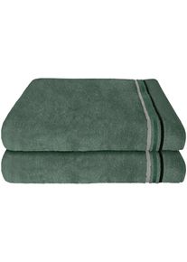 Schiesser , Duschtücher »Skyline Color aus 100 % Baumwolle mit eleganter Streifenbordüre« MADE IN GREEN by OEKO-TEX , Dunkelgrün , Obermaterial:...