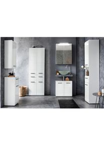 Welltime, Hochschrank &raquo;Sovana&laquo; Breiter Badezimmerschrank mit 2 Schubladen und 12 F&auml;chern, wei&szlig;/wei&szlig; Hochglanz, FSC -zertifizierter Holzwerkstoff, wei&szlig;