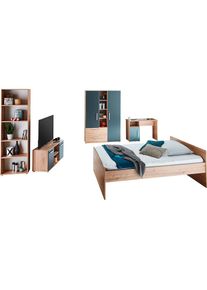 Arthur Berndt, Jugendzimmer-Set &raquo;Alessio&laquo; Set, Bett, Kleiderschrank, Schreibtisch, Standregal und TV-Lowboard., 5 Stk. tlg. mit Melamin-Oberfl&auml;che, 