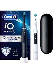 Oral-B, Elektrische Zahnb&uuml;rste &raquo;iO 5 Duopack&laquo; 2 Stk. Aufsteckb&uuml;rsten mit Magnet-Technologie, LED-Anzeige, 5 Putzmodi, Reiseetui, Matt Black/Quite 