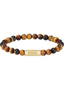 BOSS , Armband »SPHERE, 1580661M« mit Tigerauge , gelbgoldfarben-braun + braun , M , BOSS Schmuck - Herrenarmschmuck