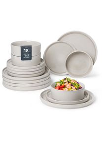 OTTO home, Geschirr-Set &raquo;Ylvii, au&szlig;en matt, innen reaktiv glasiert&laquo; sp&uuml;lmaschinenfest und mikrowellengeeignet, reactive cream, Steinzeug, 18 Stk., 