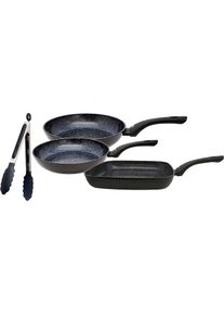 ELO , Pfannen-Set &raquo;Pure Belugo&laquo; Aluminium Set, je 1 Bratpfanne &Oslash; 20/24 cm, 1 Grillpfanne 28x28 cm, 1 Servierzange, 4 Stk. tlg. keramische...