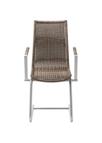 WK Wohnen , Freischwinger &raquo;WK 7400&laquo; () Rundrohrgestell in Edelstahloptik, Vollgeflecht, mit Armlehne , coffee-creme + Edelstahloptik