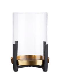 Gilde, Windlicht &raquo;Nuro&laquo; aus Aluminium, mit Glaseinsatz, goldfarben/schwarz, Aluminium, B/H/T: 23 cm x 29 cm x 23 cm, goldfarben/schwarz
