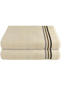 Schiesser , Duschtücher »Skyline Color aus 100 % Baumwolle mit eleganter Streifenbordüre« MADE IN GREEN by OEKO-TEX , Sand , Obermaterial: 100%...