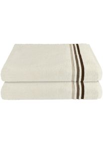 Schiesser , Duschtücher »Skyline Color aus 100 % Baumwolle mit eleganter Streifenbordüre« MADE IN GREEN by OEKO-TEX , Creme , Obermaterial: 100%...
