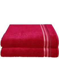 Schiesser , Duschtücher »Skyline Color aus 100 % Baumwolle mit eleganter Streifenbordüre« MADE IN GREEN by OEKO-TEX , Rot , Obermaterial: 100%...