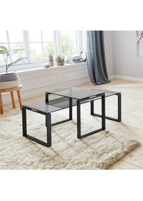 ACTONA GROUP, Couchtisch &raquo;Karolina&laquo; Set, 2 Stk. tlg. aus rauchfarbigen Glas und sch&ouml;nem pulverbeschichtetem Metallgestell, schwarz, B/H/T: 115 cm x 