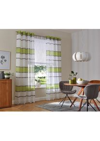 my home, Gardine &raquo;Jay&laquo; &Ouml;sen 2 Stk. tlg. Vorhang, 2-er Set, Fertiggardine, transparent, Querstreifen, gr&uuml;n, Voile, Polyester, 145 cm, gr&uuml;n