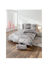 Janine, Bettw&auml;sche 2 Stk. tlg., ros&eacute;-grau-bedruckt, Feinbiber, 100% Baumwolle, B/L: 135 cm x 200 cm, ros&eacute;-grau-bedruckt