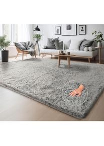 my home, Hochflor-Teppich &raquo;Serville&laquo; rechteckig 37 mm H&ouml;he Kuschelteppich, Uni Farben, sehr weicher Flor, Wohnzimmer, Silber, Polyester, B : 140 cm 1 