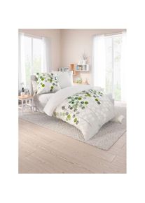 Biberna , Bettwäsche 2 Stk. tlg. , weiß-grün , 100% Baumwolle , B/L: 135 cm x 200 cm