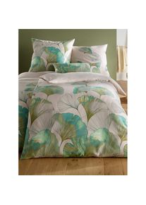 HEINE HOME , Bettwäsche 2 Stk. tlg. , ecru-grün-bedruckt , 100% Baumwolle , B/L: 135 cm x 200 cm