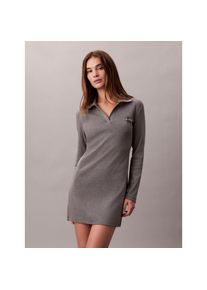 Calvin Klein Jeans , Minikleid »LS MONOLOGO RIB POLO MINI DRESS« Ohne Taschen Polokragen, V-Ausschnitt, figurbetont , Medium Grey Heather , N-Gr ,...