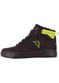 Kappa , Jungen , Sneaker mit praktischem Reißverschluss an der Innenseite , black-lime , 32 , 32 , Trendiger Midcut Sneaker von Kappa für Kids