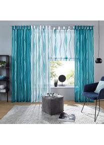 my home, Gardine &raquo;DIMONA&laquo; Schlaufen 2 Stk. tlg. 2-er Set, Voile, Polyester, Wellen, wei&szlig;/petrol, Voile, Polyester, 175 cm, wei&szlig;/petrol