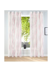 my home , Gardine »Dimona« Ösen 2 Stk. tlg. 2-er Set, transparent, Voile, Polyester, Wellen , weiß/rosé , Obermaterial: 100% Polyester , 265 cm