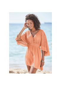 Lascana , Tunikakleid mit weiten Ärmeln, aus Spitze, Blusenkleid, Strandmode , pfirsich , N-Gr , 38 -N-Gr , 38 , Überlappender V-Ausschnitt