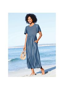 Heine , Damen , Sommerkleid »Kleid« Nahttasche , jeansblau , Normalgrößen , 48 -Normalgrößen , 48 , elastische Smok-Partie