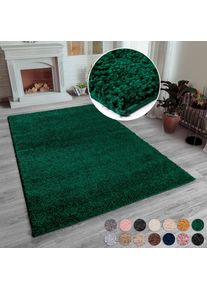 my home, Hochflor-Teppich &raquo;Shaggy 30&laquo; rechteckig 30 mm H&ouml;he Teppich, Uni Farben, besonders weich und kuschelig, Kundenliebling, dunkelgr&uuml;n, Kunstfaser