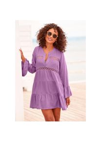 Lascana , Longbluse mit Spitzeneinsätzen, Tunika, Blusenkleid, Strandmode , flieder , 36/38 , 36/38 , Kurzes Kaftankleid mit V-Ausschnitt